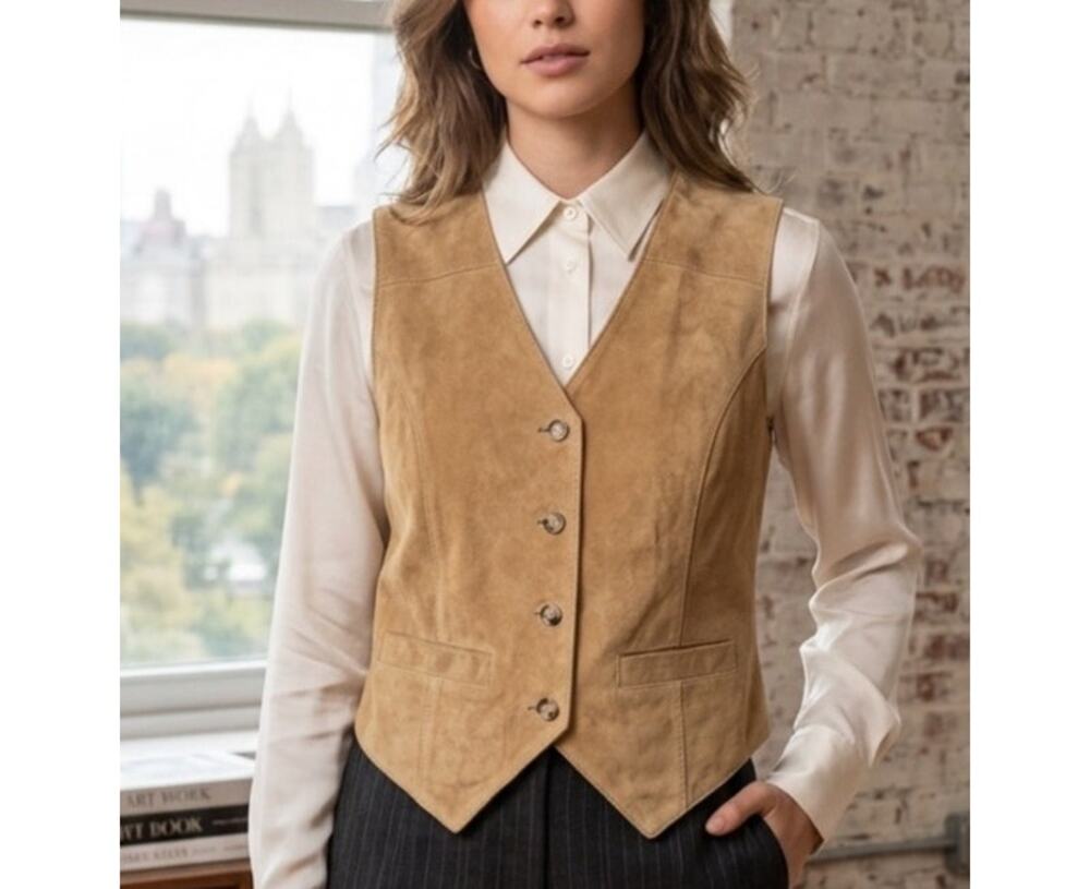 Tan/Camel Color Suede Button-up Vest by Two Twenty